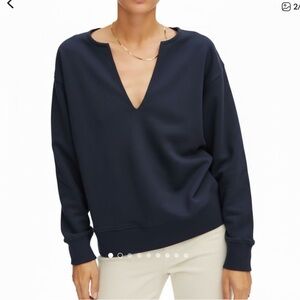 NWT Thakoon Women’s‎ Deep V-Neck 100% Cotton Sweatshirt in Navy